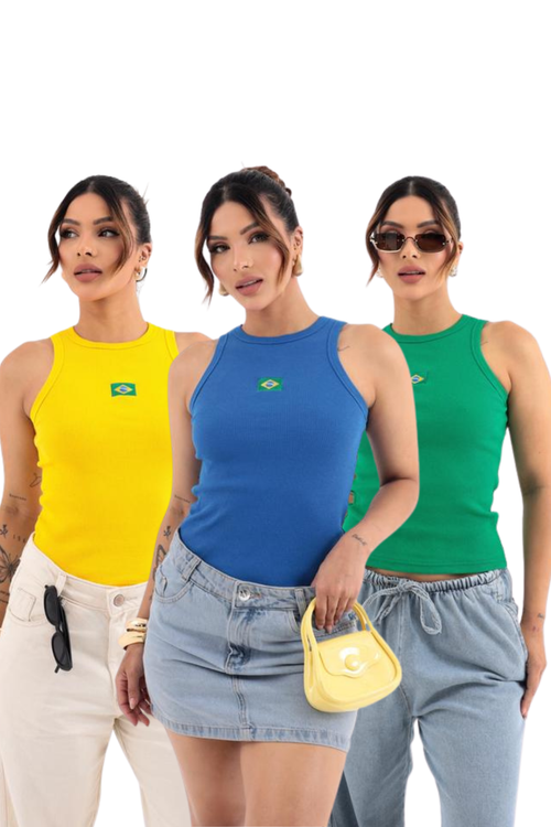 Kit 3 Regatas Brasil Premium Caneladas